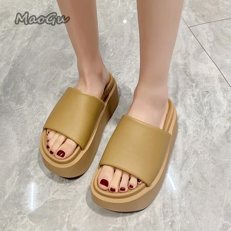 8CM Platform Slide Sandals for Woman Open Toe Thick Sole Slippers Casual Non-slip Summer Beach Wedge Slides for Ladies Pantuflas