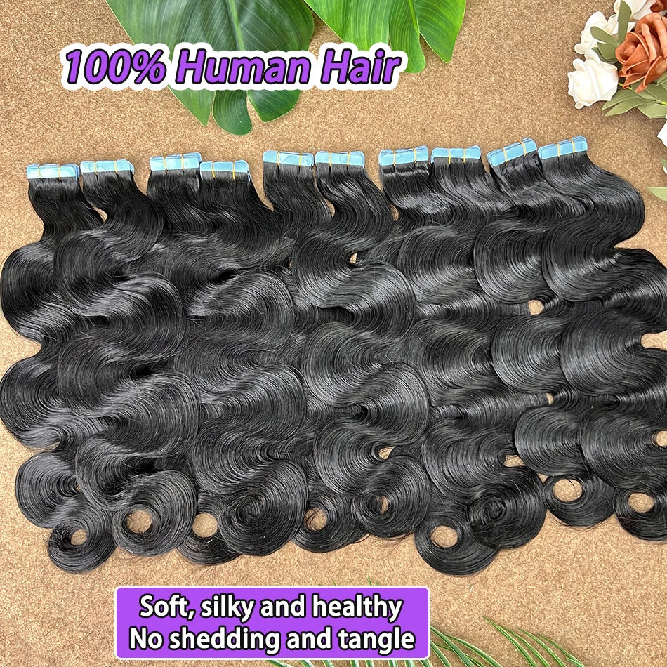 الجسم موجة بو الشريط في وصلات الشعر سلس بو الجلد لحمة اليد تعادل المواد اللاصقة 4x0.8 8x0.8 سم 100% الخام شعر بشري لعذراء #3