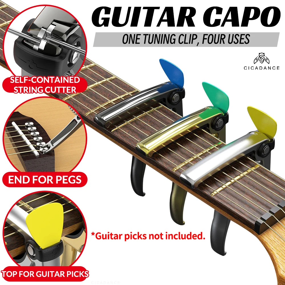 4 in1 Multifunction Guitar Capo For Acoustic and Electric Guitar Pick Holder Pin Puller String Cutter Guitar Accessories Alloy