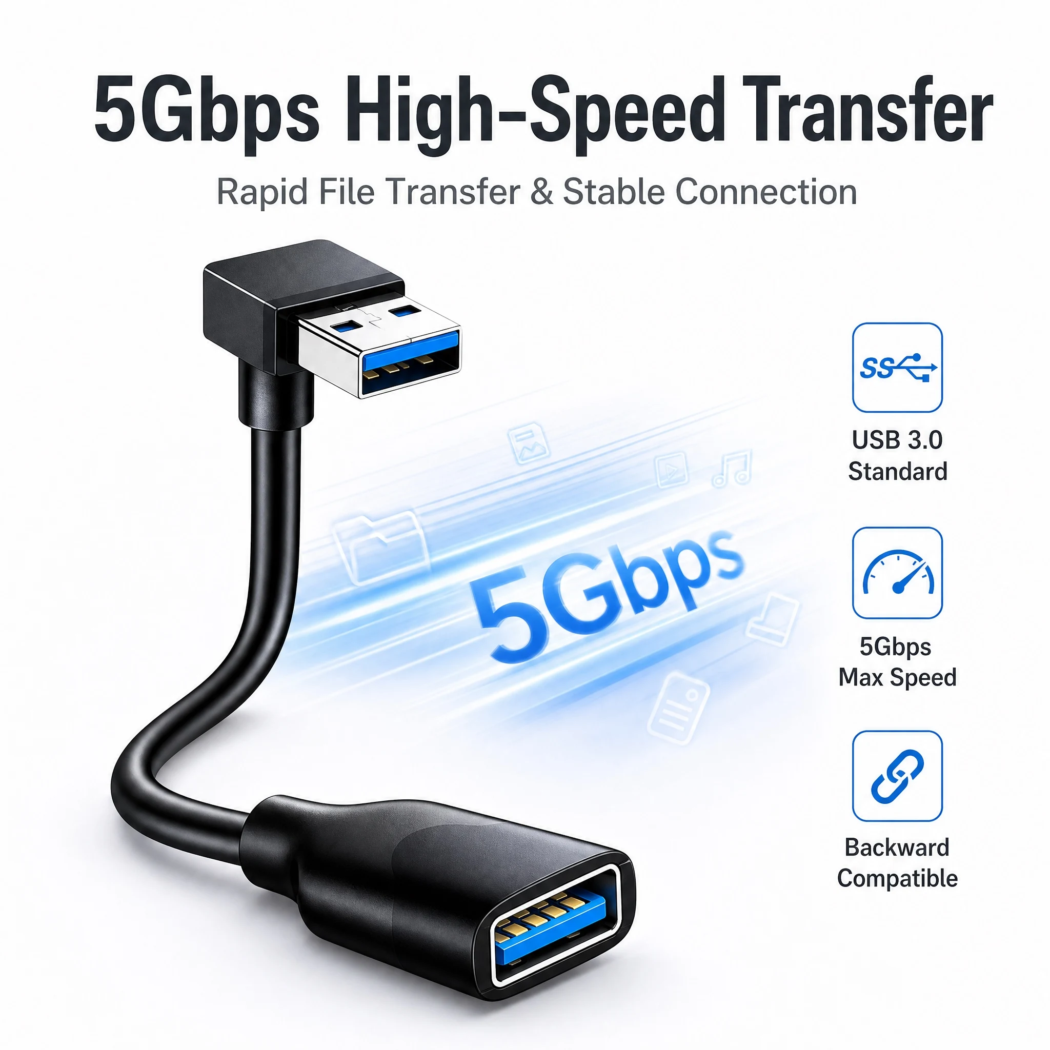 USB 3.0 Extension Cable Elbow Male To Female 5Gbps High Speed Right Angle USB Extender Cable for Laptop TV U Disk Keyboard Mouse