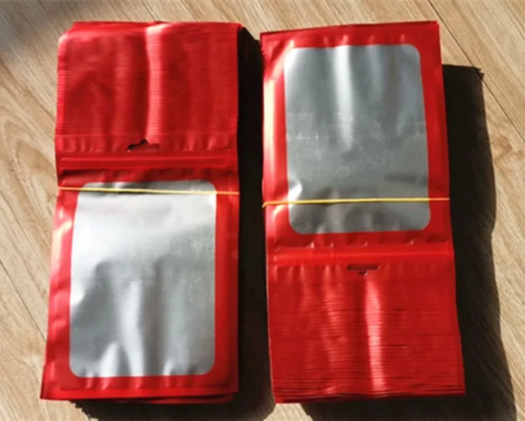 Matte Red Aluminum Foil Window Zip Lock Packaging Bags Resealable X-mas Party Gifts Pouches Hardware Cosmetics Jewelry Pouches