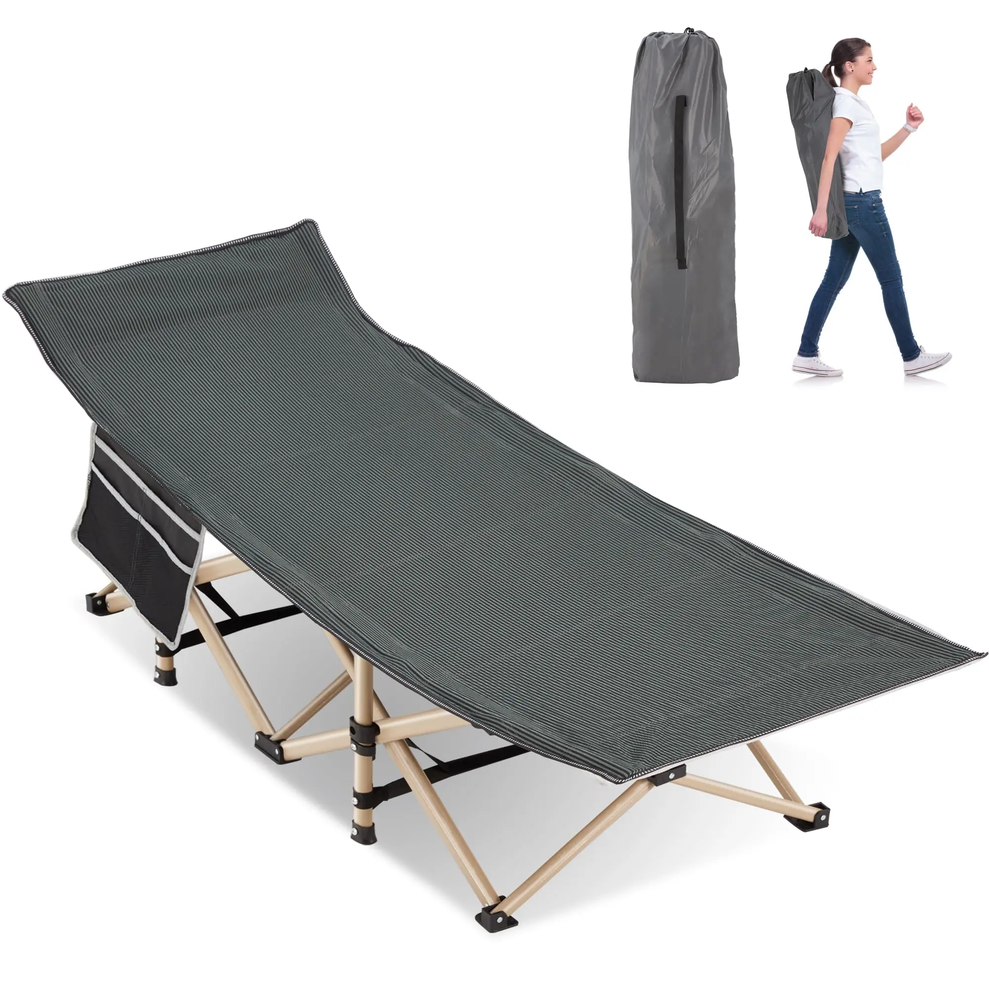 

Design Outdoor Foldable Portable Lightweight Stretcher Sleeping Camping Hiking Fishing Bed Cot for Adult