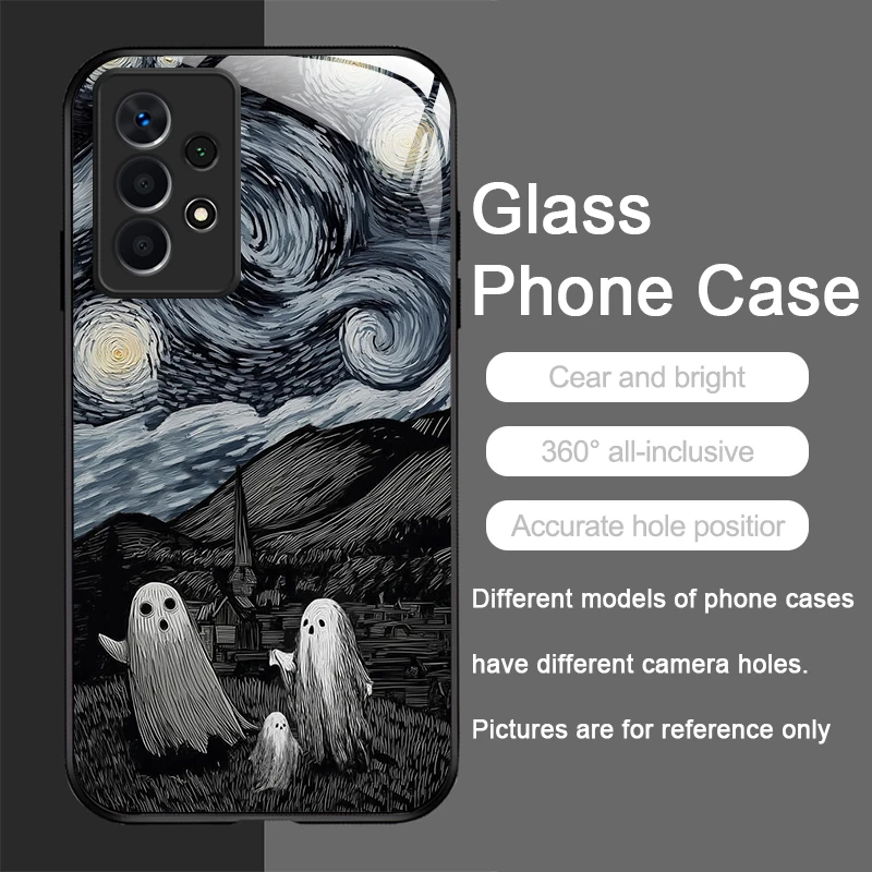 Custodia per telefono in vetro temperato con motivo artistico astratto fantasma divertente per Samsung Galaxy S25 Ultra S24 S23 Plus S22 S21 S20 FE A56 5G Cover