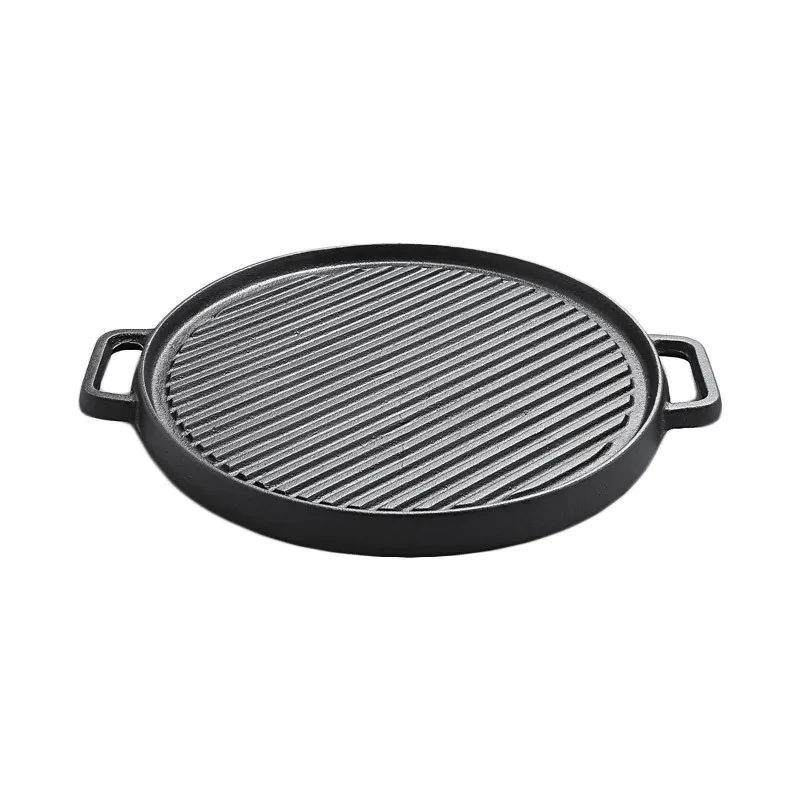 Cast-Iron Double-Sided Grill Pan Ribbed Roasting Plate Thickened Fish Griddle Home Commercial Use Non-Stick Uncoated Double
