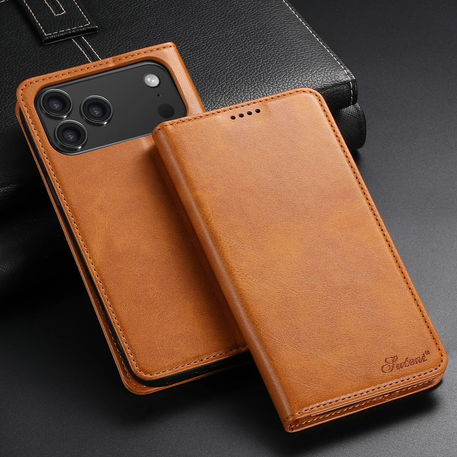 SUTENI Kunstleder-Kartenhalter-Standfunktion-Geldbörse Magnet-Flip-Cover Handyhülle für iPhone 18 Pro Max 17 16 Plus 15 Pro 14 13 12 – Detail 4