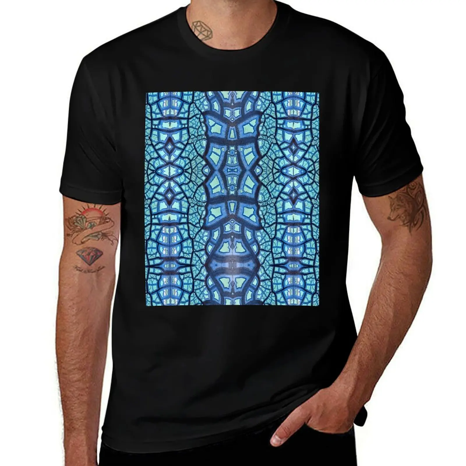 

Peeling Paint Mandala-style Mosaic Pattern - Blue Jade - Vicki Hadfield T-Shirt t shirt man luxury t shirt personalised T-shirt
