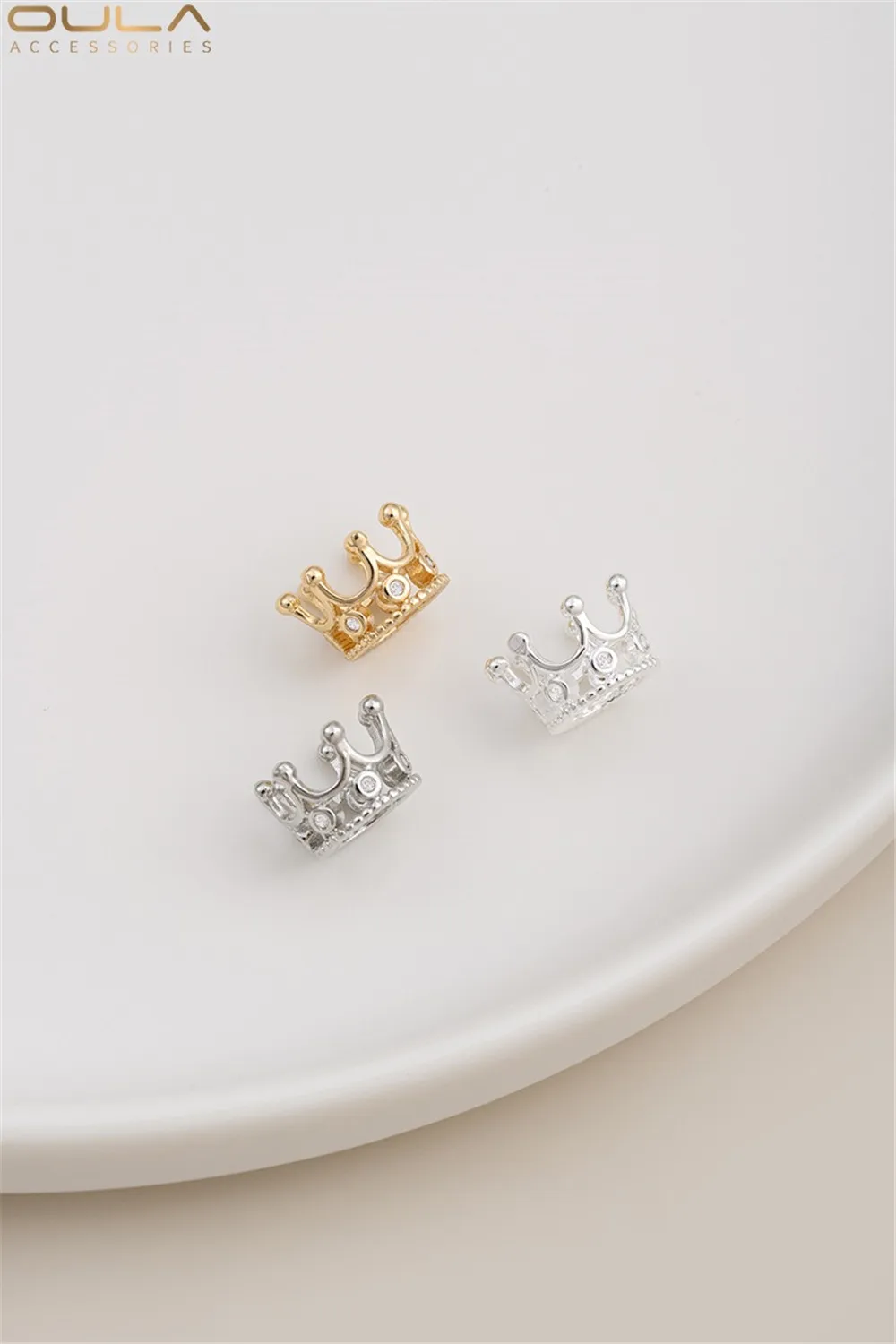 

14K Gold-plated Zircon Crown with Interlocking Beads and Bright Silver Beaded Ring, Diy Handcrafted Beaded Bracelet Accessory