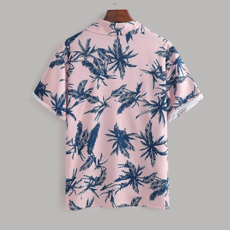 2025 Men's Summer New Casual Loose Beach Two Piece Fashion Pink Leaf Short Sleeve Shorts Southeast Asian Style Set LR-84DT