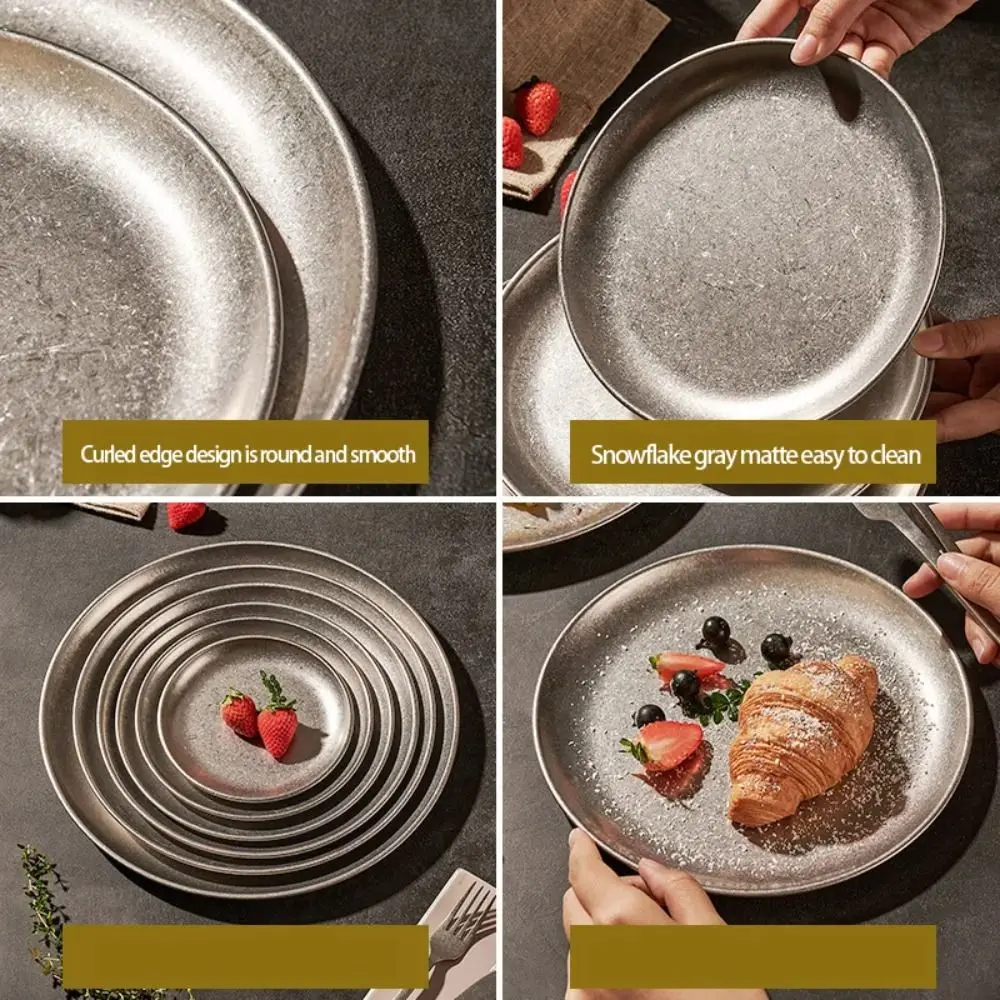 Tableware Stainless Steel Steak Plate Vintage Classical Western Dish Creative Durable Storage Tray Hotel Table view 4