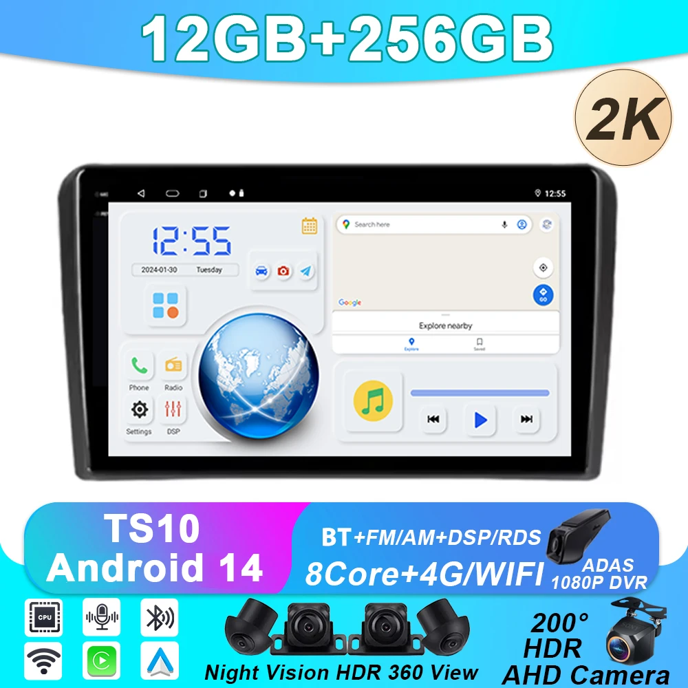 

Android 14 Auto Radio For for Audi A3 8P 2003 - 2013 Car Navigation GPS Multimedia Video Player Stereo 4G WIFI Head Uint No 2din