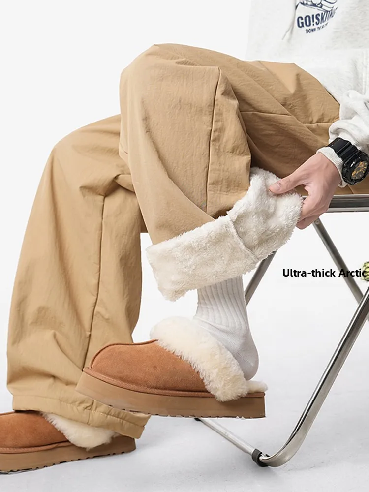 

Ultra-Thi Fce-Lined Casual Pants Men's Women's Winter Warm Cotton Wide Leg Straight Cut Trousers Lazy Sle Faionable