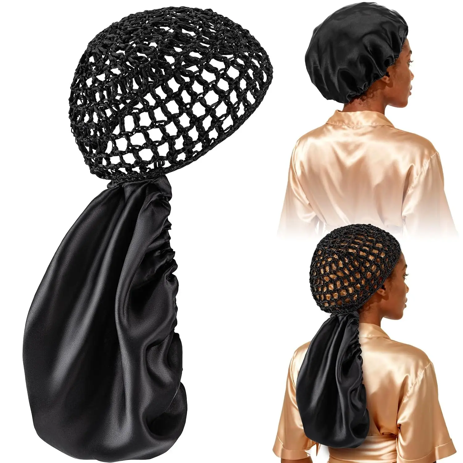 2 In1 Wrap Cap Bonnet Reversible Adjustable Tie Band, Silk Bonnet Hair Wrap Cap for Silk Press, New Satinbonnet for Sleeping