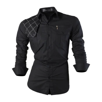 Camisas sociais masculinas Jeansian moda Desinger elegante manga comprida K371 Black2