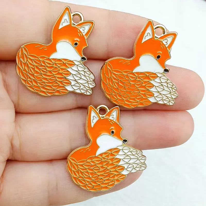 10pcs 25x27mm Enamel Fox Charm Jewelry Accessories Bracelet Necklace Pendant Craft Supplies Diy Finding Gold Plated