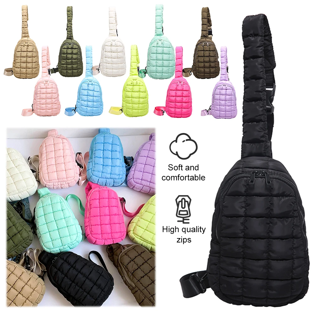 

Women Quilted Chest Bag Puffer Crossbody Sling Bag Adjustable Strap Simple Shoulder Bag Casual Waist Pack Soft Hobo Bag