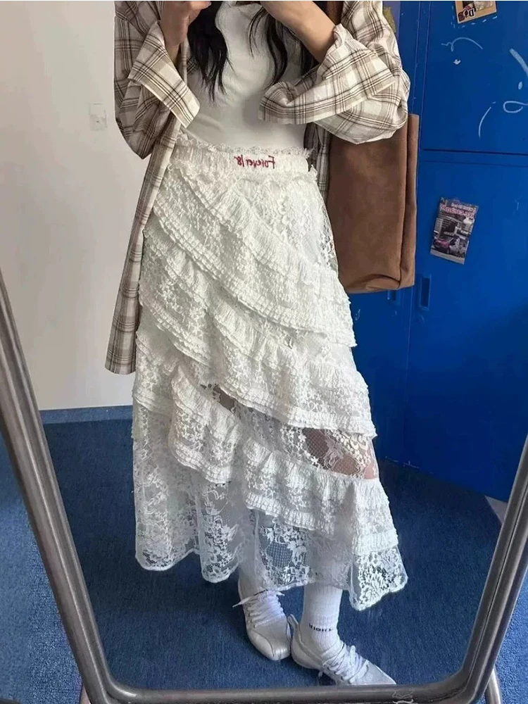 

Sweet Embroidered Letter f Skirt Mid-Length A-Line Gown Korean Sle Commute Polyester Fabric Mid-Waist Hollow out