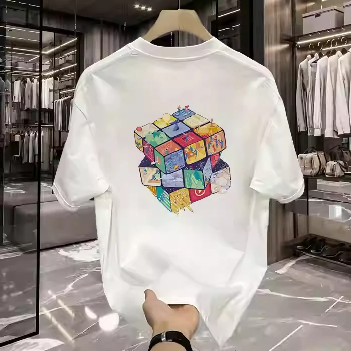 

Colorful Rubik's Cube Letter Clothing Pattern Printing Summer Luxury Brand Cotton Men's and Women's T-Shirts Short Sleeves