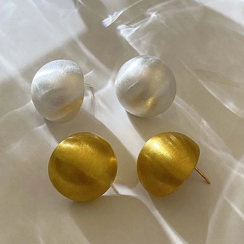 Frosted Gold Color Brushed Half Metal Big Ball Round Earrings for Women Retro Unique Creative Versatile Accessories brincos