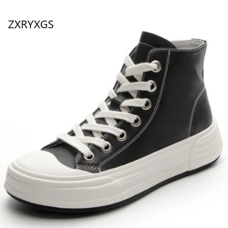 

ZXRYXGS 2025 Новые высокие черные кроссовки с перекрестными ремешками, женские ботильоны на плоской толстой подошве, кроссовки из натуральной кожи Tide Black