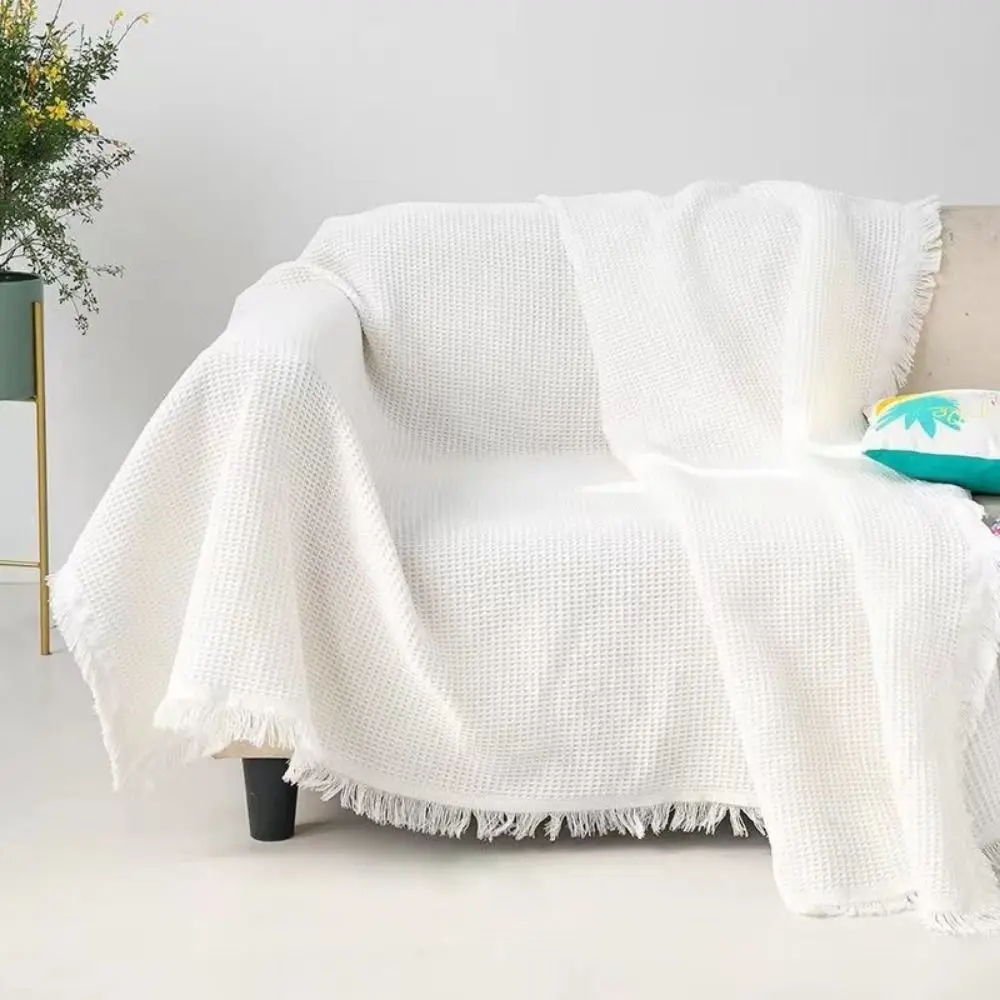 Hochwertiges nordisches gestricktes weißes Sofa-Handtuch mit Quasten, Mehrzweck-Überwurfdecken, rutschfest, luxuriöses Bett, Sofa, Couch
