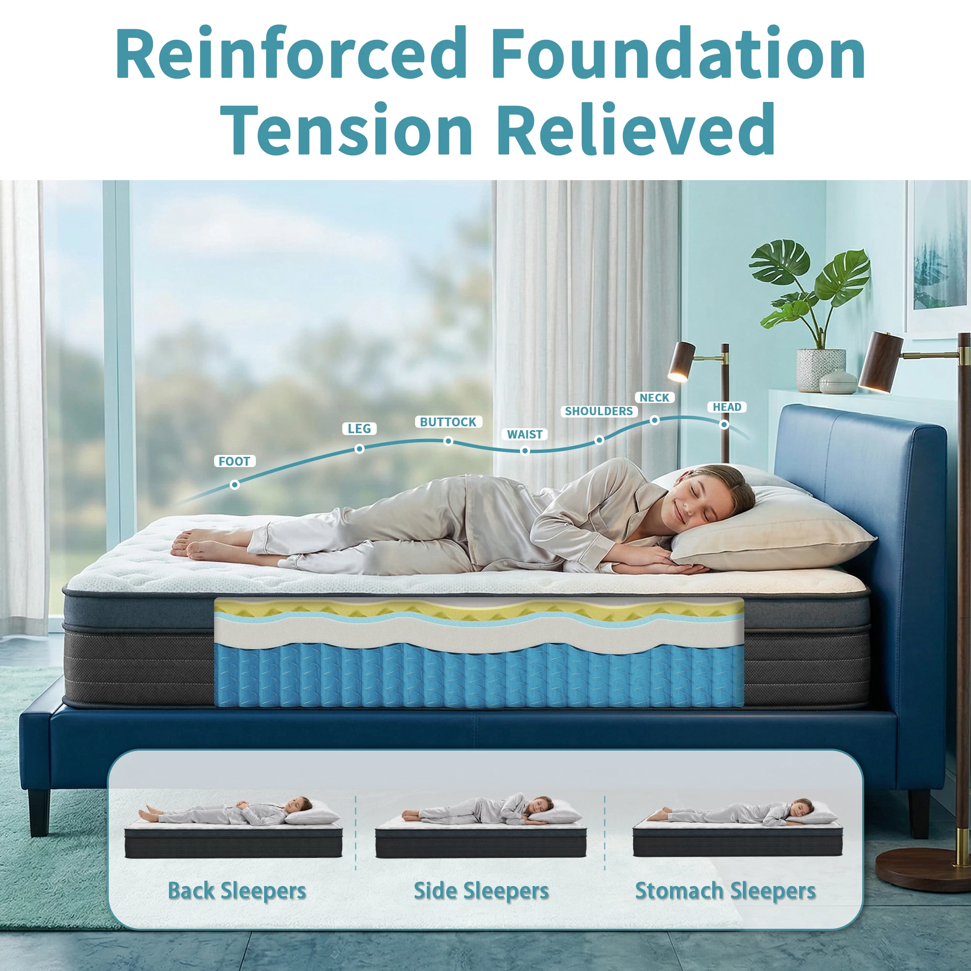 Mutesleep 14 Inch King Hybrid Mattress, Soft Breathable Knit Top, Deep Support with Pressure-Relieving Feel