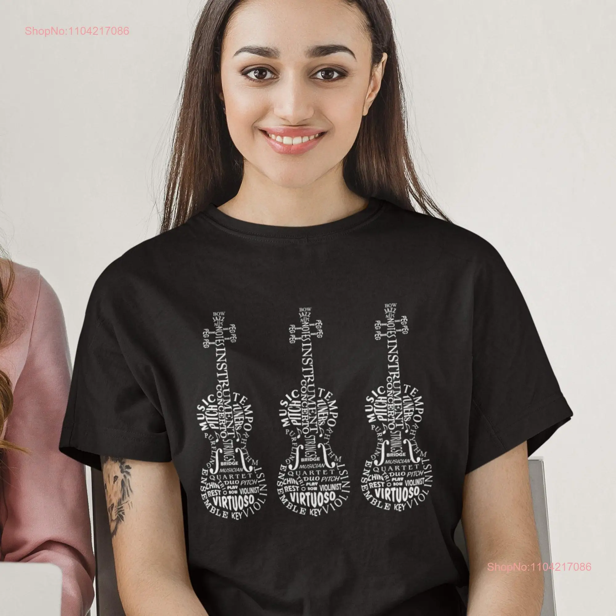 Three Violins in Words Violin T Shirt Music long or short sleeves