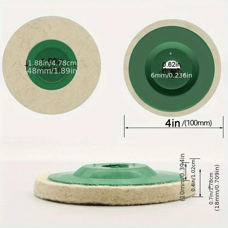 4Pcs 4inch Wool Felt Polishing Wheel Green Base Buffing Disc Pad for Angle Grinder Metal Marble Glass Polishing