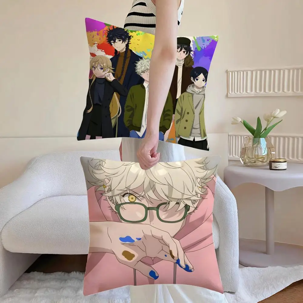 Anime B-Blue Period Cushion Cover Breathable Linen Pillowcase Summer Odorless Eco-Friendly Invisible Zipper Washable 2