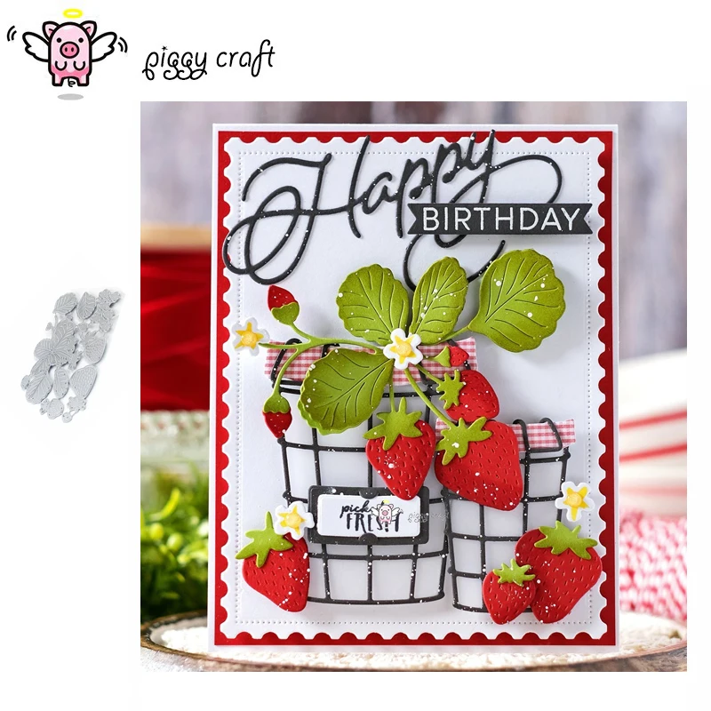 Piggy Craft metal cutting dies cut die mold Strawberry leaf vine Scrapbook paper craft knife mould blade punch stencils dies