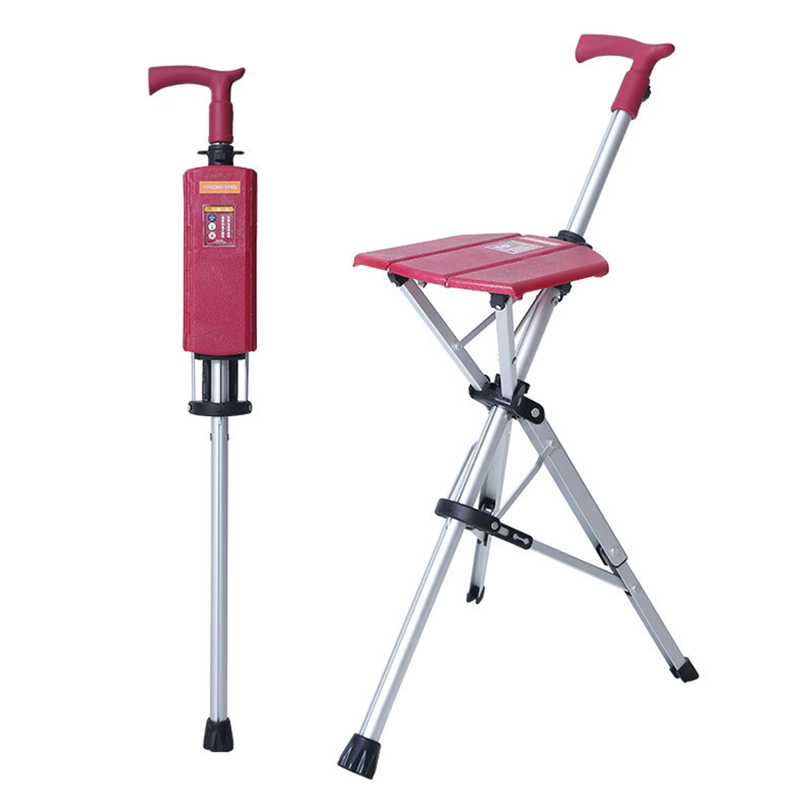 2-in-1-Gehstock mit Sitz, klappbarer Gehstockhocker für ältere Menschen, tragbare Mobilitätshilfe mit Ein-Knopf-Öffnung/Schließfunktion