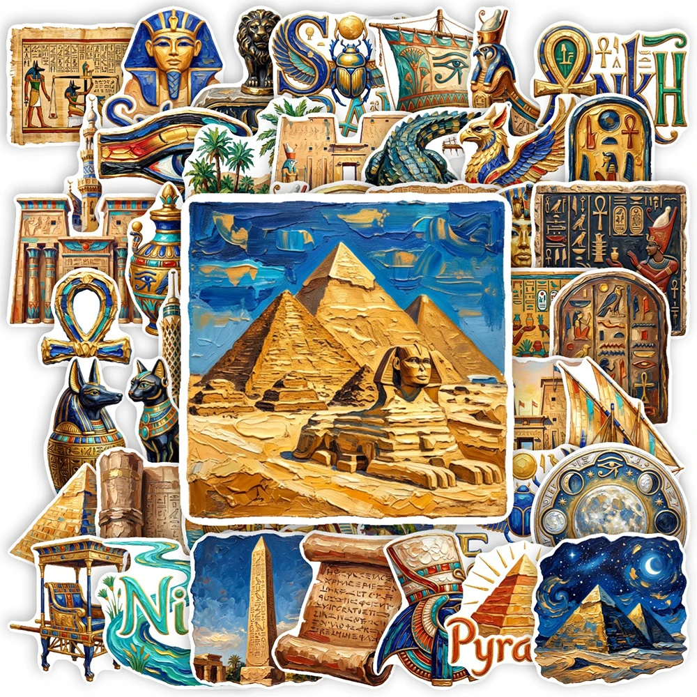 10/30/50pcs Ancient Egypt Pharaoh Cartoon Stickers Vintage Graffiti Stationery Phone Case   Mummy Pyramid Sphinx Decals Toys