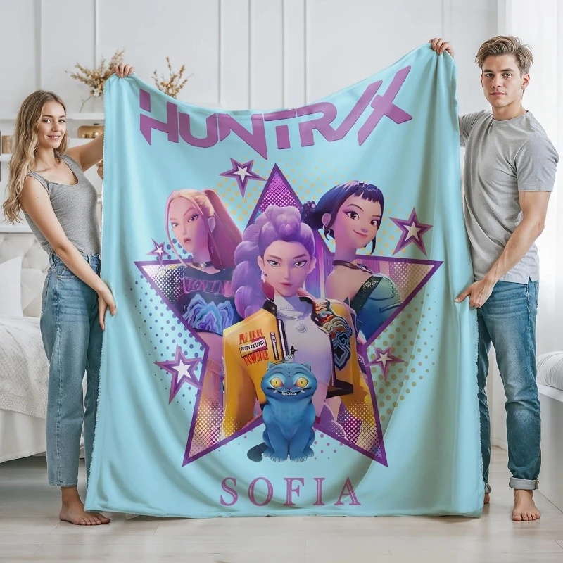 

Одеяло K-Pop Demon Hunter Huntrix Design, фланелевое мягкое уютное одеяло для геймеров в стиле аниме, уникальный подарок для любителей игр, одеяла на заказ