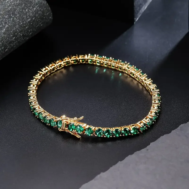 Iced Out Unisex 4mm Green Cubic Zirconia Tennis Bracelet Hip Hop Jewelry Perfect For Thanksgiving Christmas Father's Day Gift