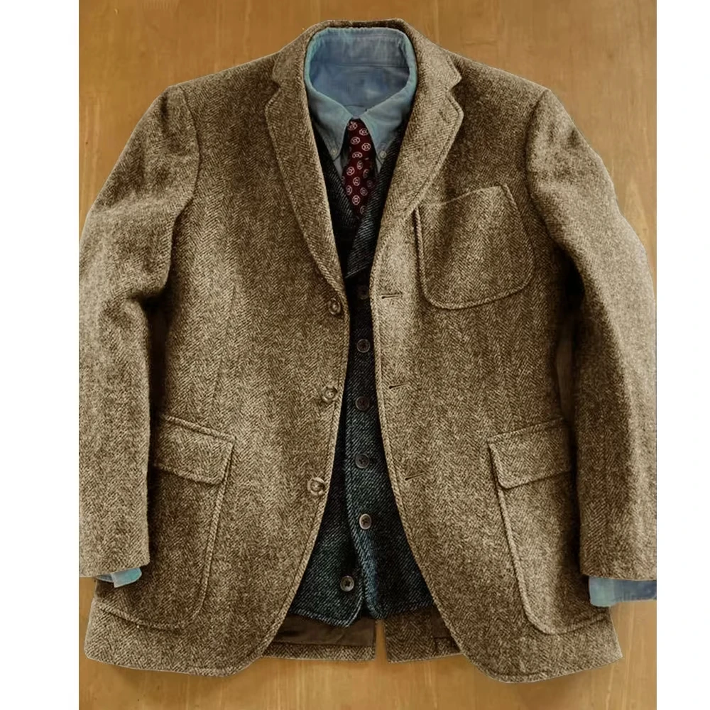 Blazer da uomo a spina di pesce Slim Fit monopetto giacca colletto con patta tasche moda casual elegante confortevole 2025 NUOVO