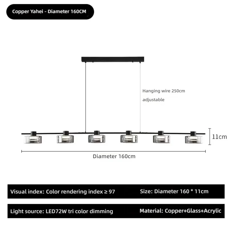 Modern All Copper Glass Long Strip Chandelier For Living Room Dining Room Bedroom Pendant Lights Lamps Suspension Luminaire image 3