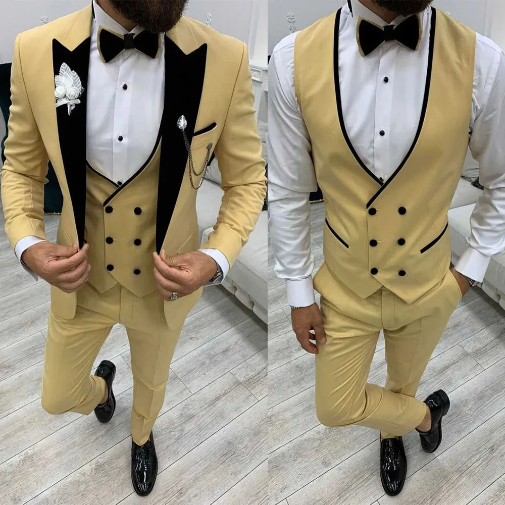 

Formal Men's Tuxedo Suit 3 Pieces Blazer Vest And Pants Slim Fit Suit for Men Velvet Lapel Tuxedo Wedding Party Dinner Prom