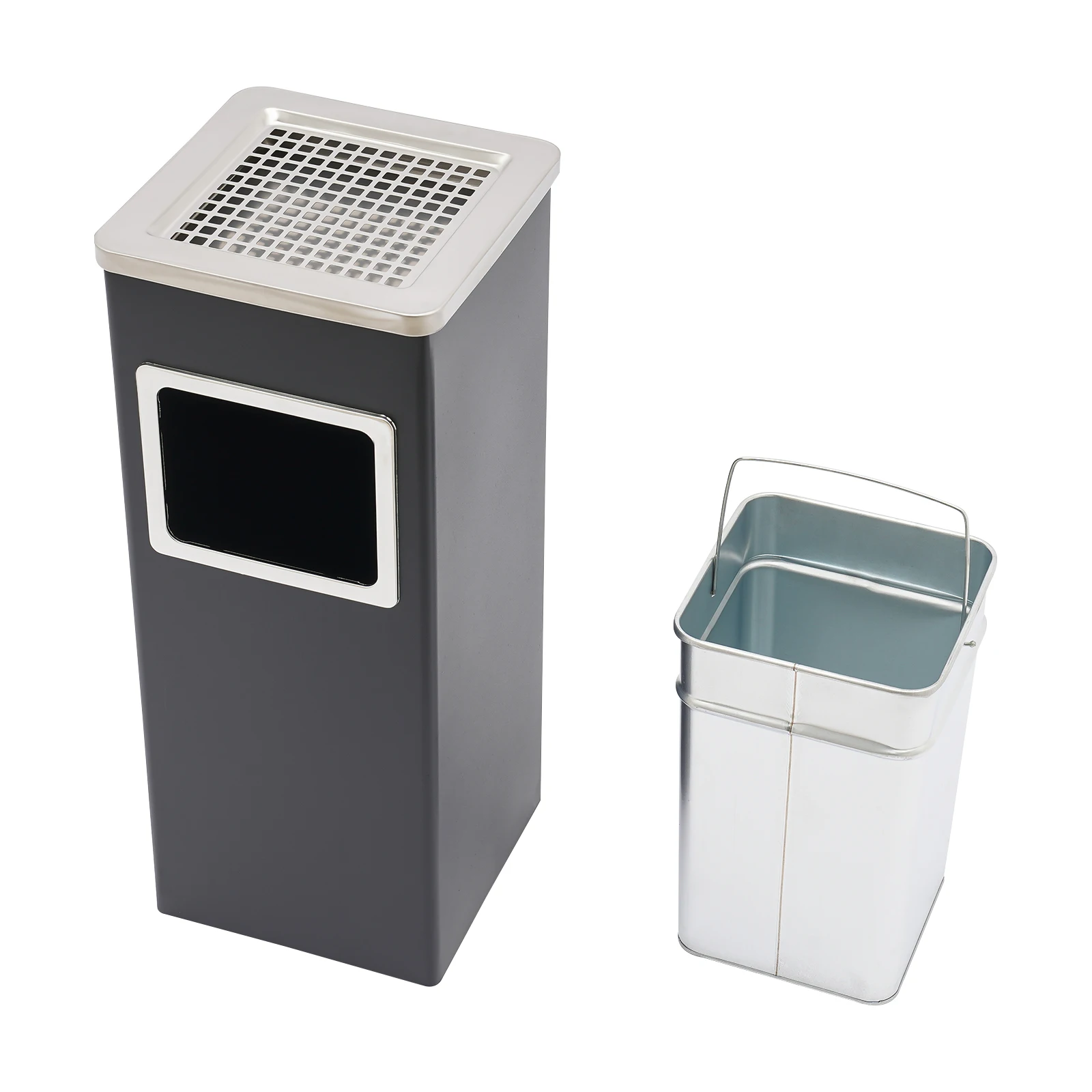 Trash Can Outdoor Waste Container Square Stainless Steel Trash Can with Removable Inner Bucket for Disposal Commercial Waste