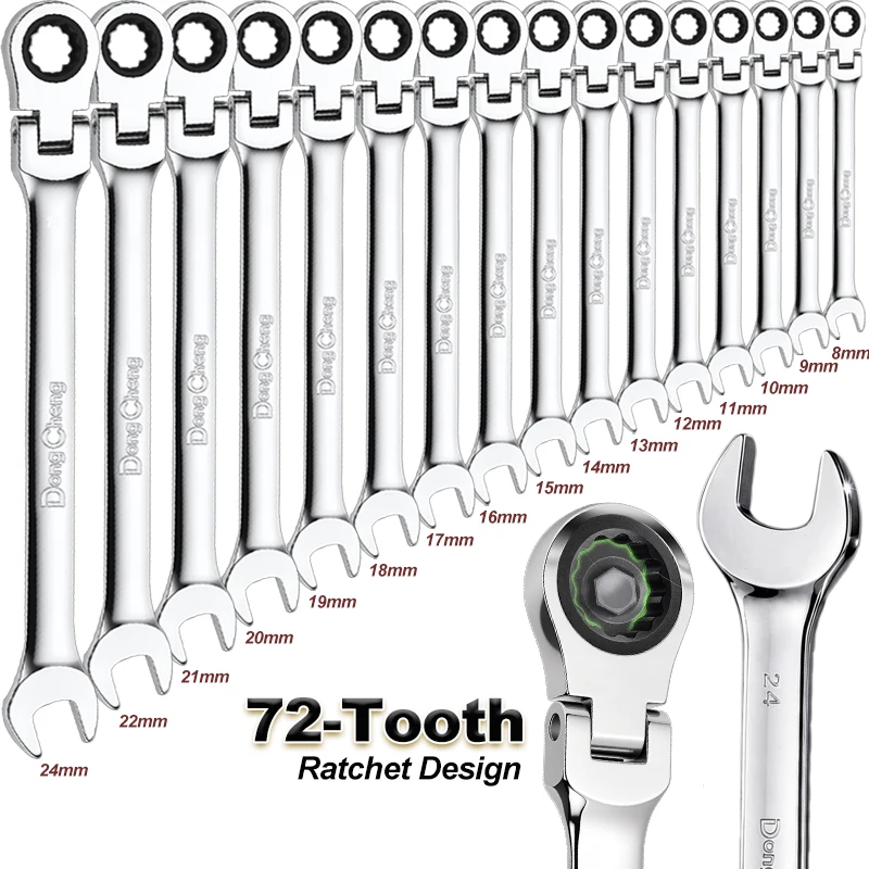 Ratchet Wrench 72 Tooth 180 Rotating Head Chrome Polished Combination Wrench Anti Corrosion Open End Spanner for Auto Repair