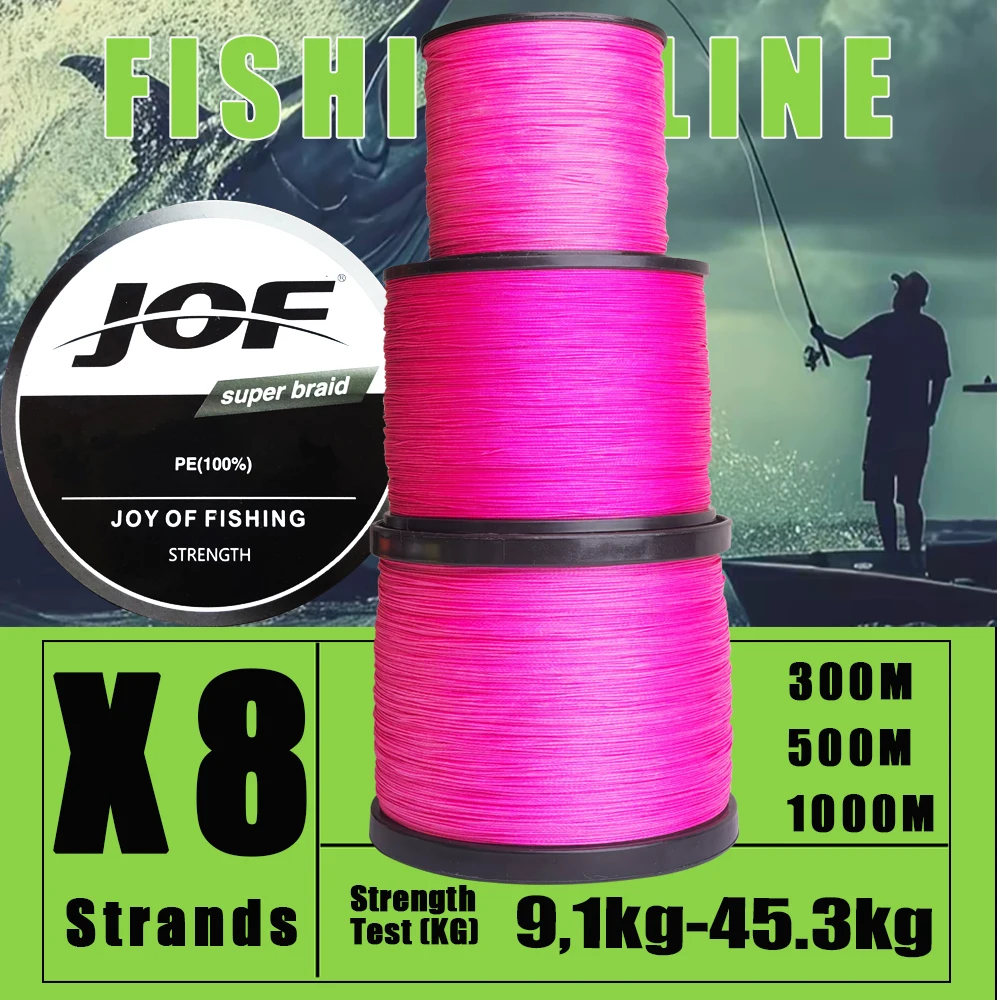 JOF 300M-1000M PE Günstige Geflochtene Angelschnur 8-Fach Multifilament Gesprenkelt Bissfestes Seil für Fliegenfischen Karpfen Wels Meerwasser