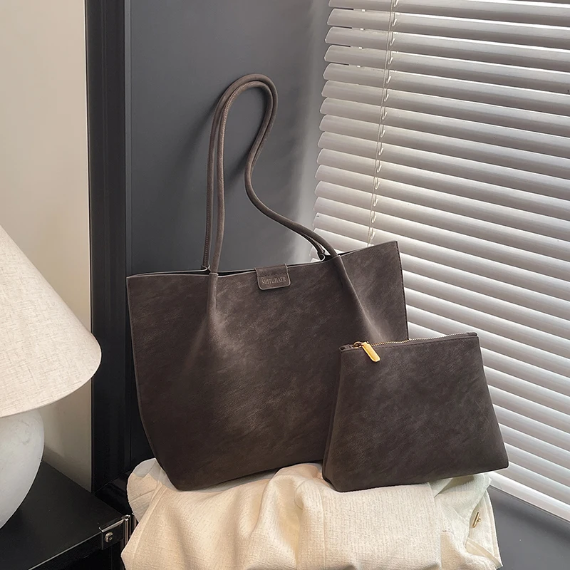 

New Retro Bag Women's Large Capacity Autumn and Winter Suede Shoulder Shopping Bag High-grade Tote Tote Bag