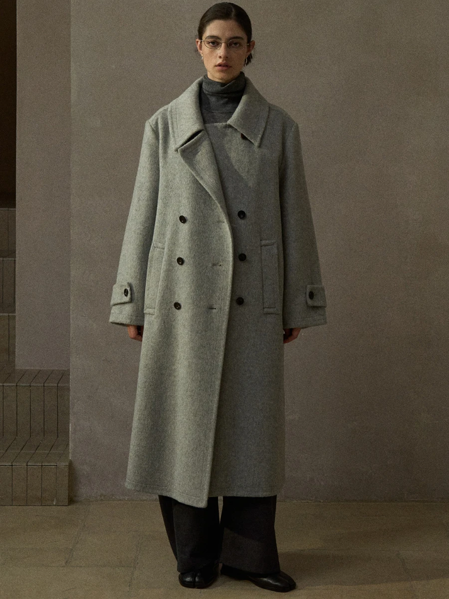 

Двубортное шерстяное пальто из чистой шерсти, осенне-зимнее, модное, в корейском стиле, с качественной текстурой, женская верхняя одежда