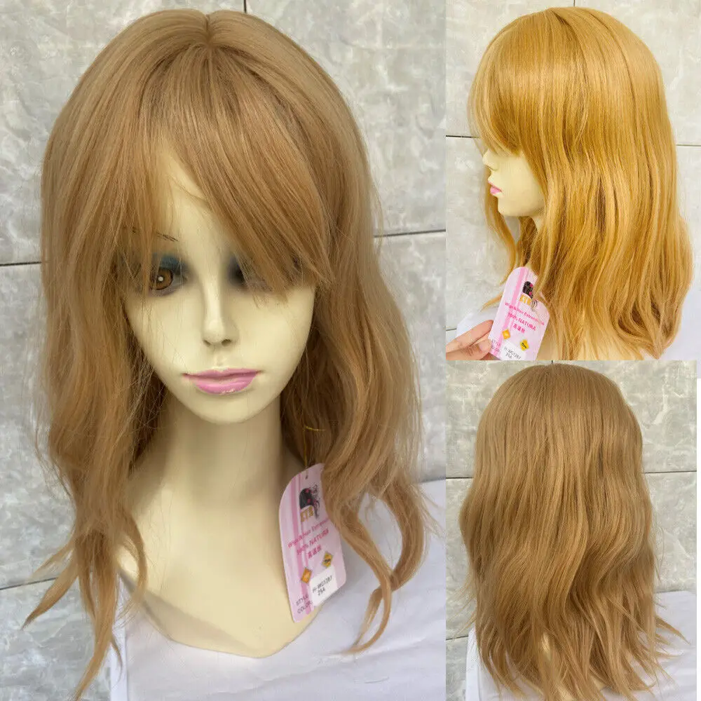 Long Natural Wavy Dark Blonde Human Hair Blend Wig Women Fashion