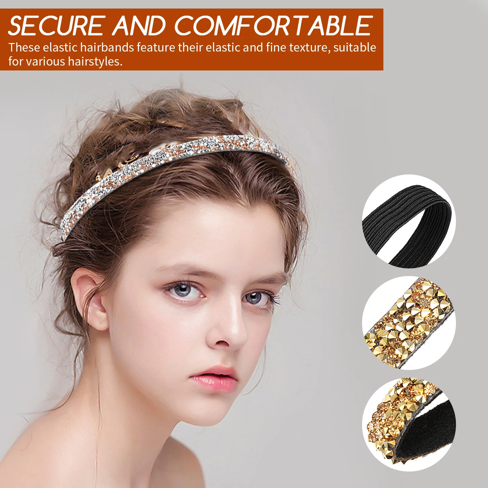 

6Pcs Rhinestone Elastic Hairbands Thin Headbands Lightweight Hair Bands Women Bridal Party Accessories Glitter Headwear