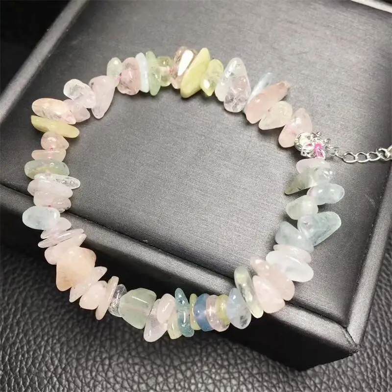 S925 Natural Freeform Morganite Bracelet Gemstone Crystal Reiki Healing Gemstone Bracelet Fengshui Jewelry Gift 1PCS