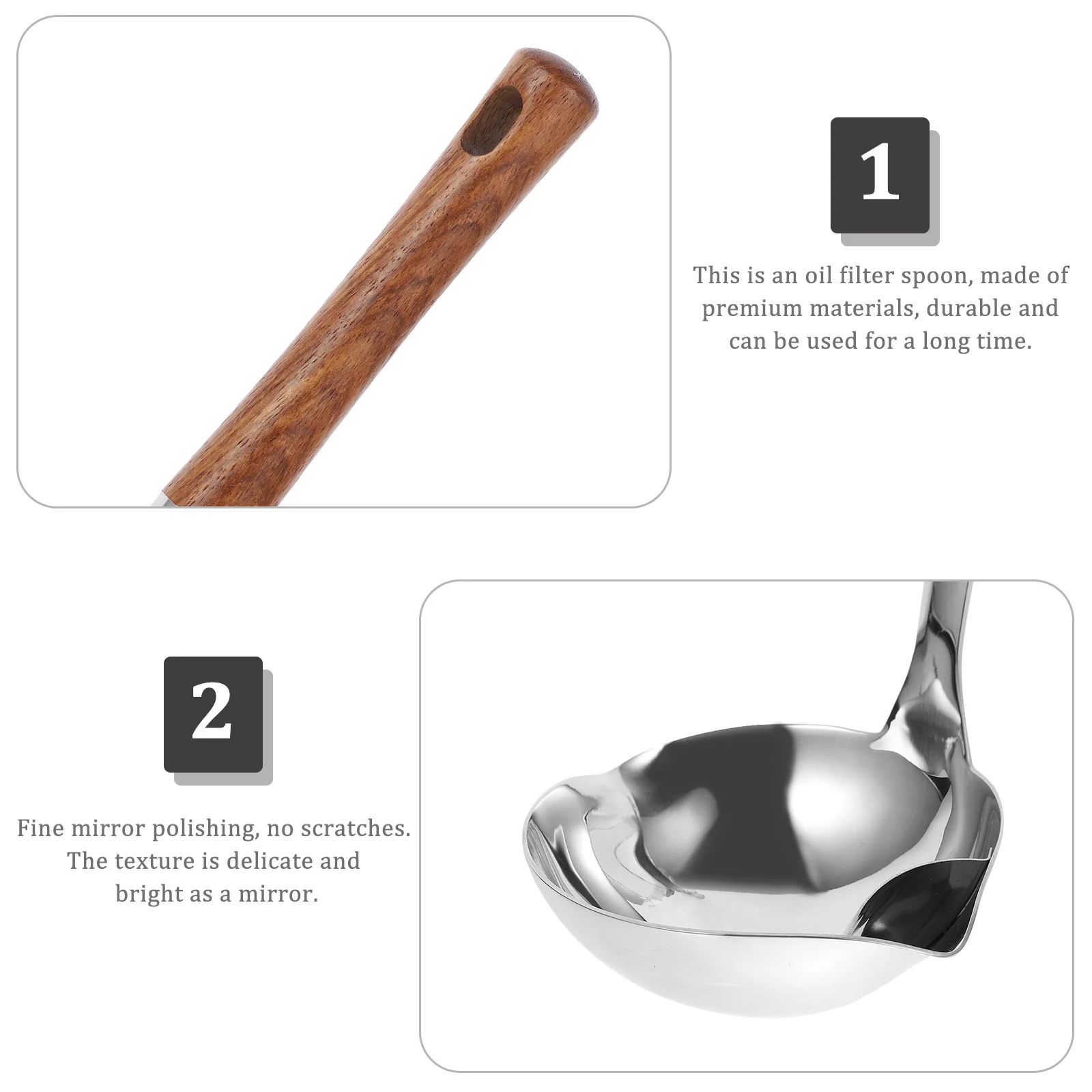 

Oil Separator Scoop Long Handle Silicone Wood Filter Spoon Household Kitchen Gadgets Grease Strainer Ladle Soup Filter Tool