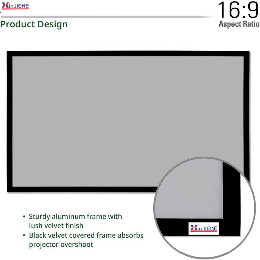 Tela de projeção transparente para casa com estrutura fixa de tecido acústico de alta definição 4K de 100 polegadas