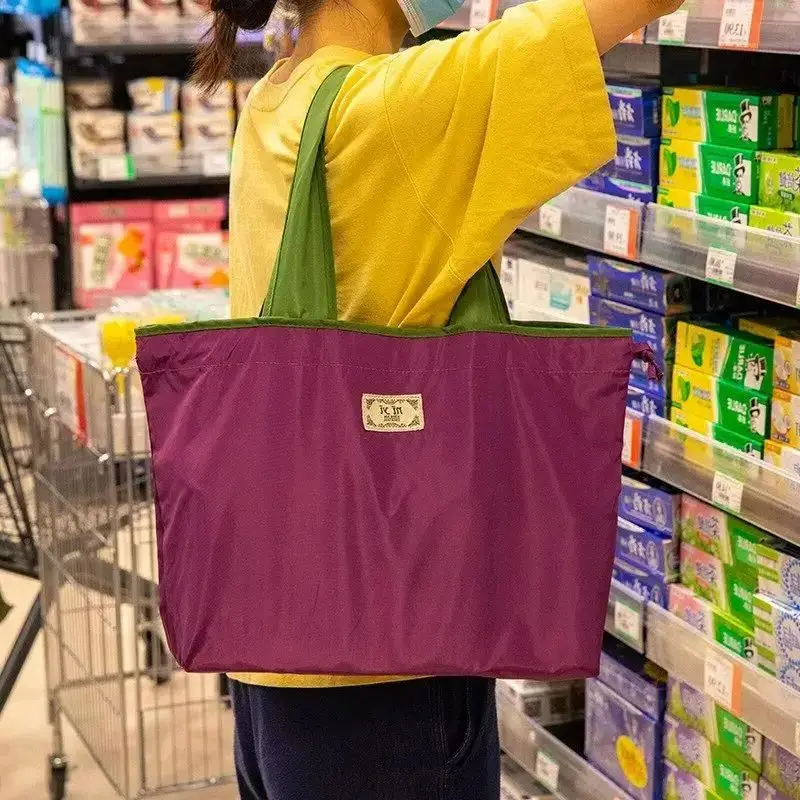 Borsa per la spesa del supermercato di moda 1pc, borsa per la spesa pieghevole con coulisse ecologica, borsa per la spesa impermeabile riutilizzabile