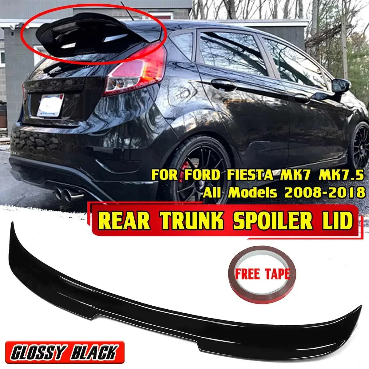 Black/Carbon Fiber Look Car Rear Trunk Boot Lip Spoiler Wing Lip FOR FORD FOR FIESTA MK7 MK7.5 2008-2018 Rear Roof Lip Spoiler