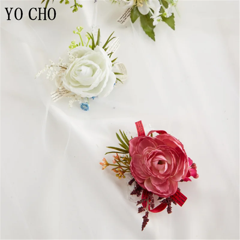 Rosas Artificiais para Groomsmen, Flores Buttonhole, Branco e Roxo, Casamento Boutonniere, Groomsmen Acessórios, 2 Pcs