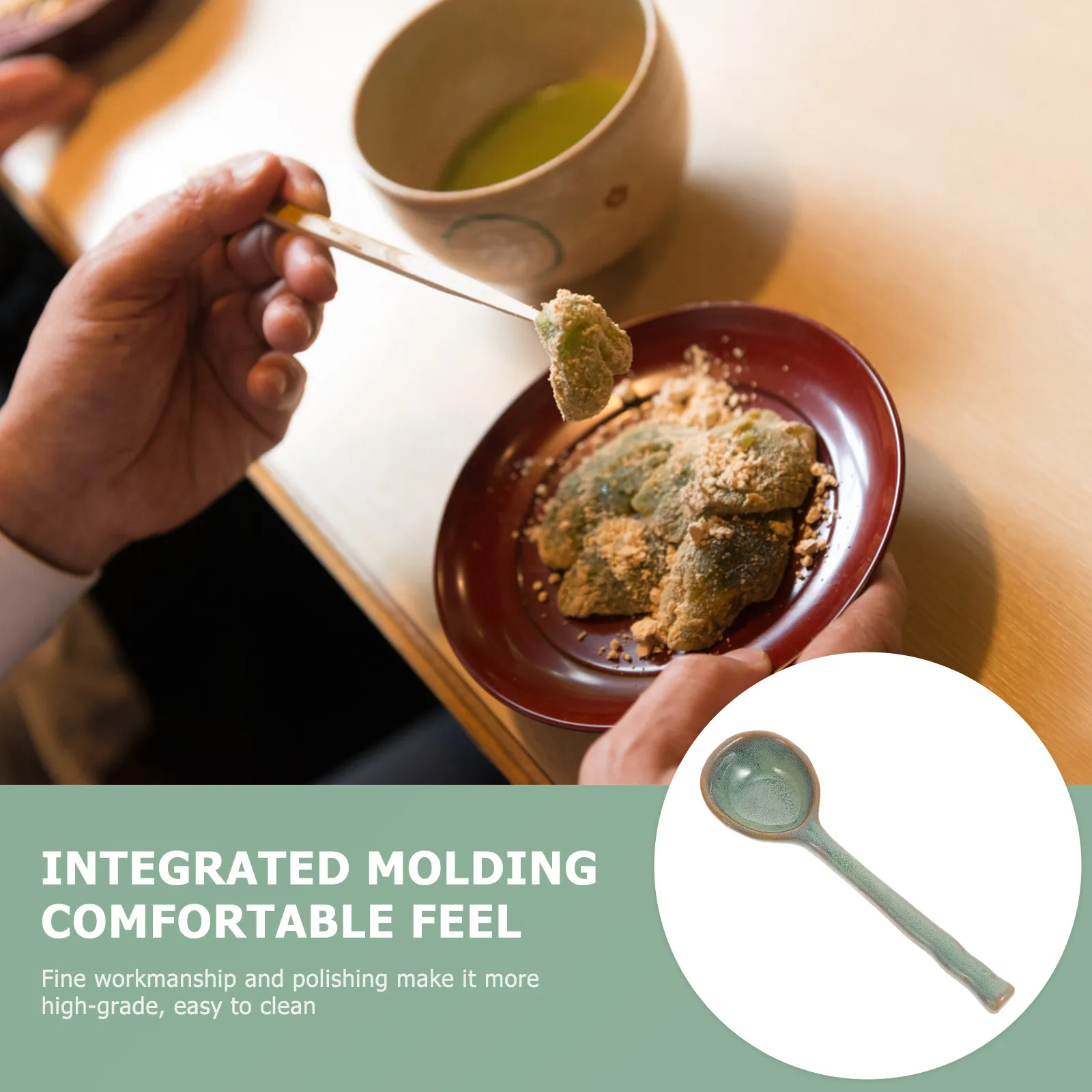 Cuchara de Cerámica de Diseño Elegante Inspirada en Japón, Agarre Ergonómico y Cómodo, Acabado de Alto Brillo para Sopa, Café, Postre y para Remover